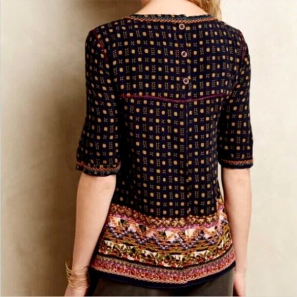 Anthropologie Holding Horses Minas Blouse Embroidered Short Sleeve Top 2 #19768 - Picture 2 of 14